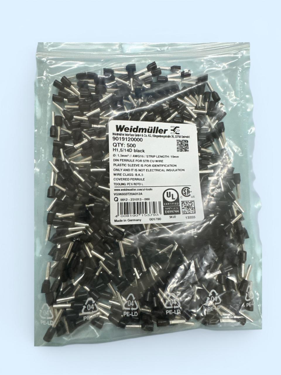 DIN FERRULE AWG 16 WEIDMULLER 9019120000 H1,5/14D BLACK