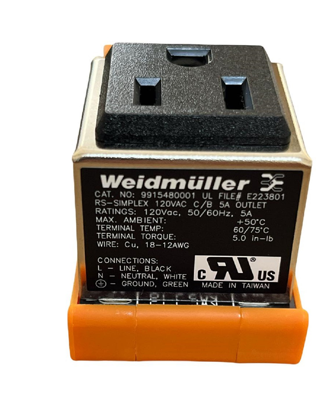 Weidmuller RS-SIMPLEX 120VAC C/B 5A OUTLET DIN-Rail Receptacle with Circuit Breaker 991548